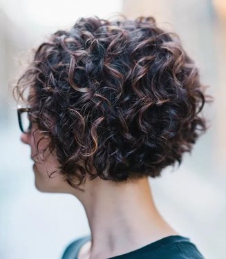 تسريحة Jaw-length Curly Brown Bob with Highlights.jpg