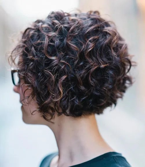 تسريحة Jaw-length Curly Brown Bob with Highlights.jpg