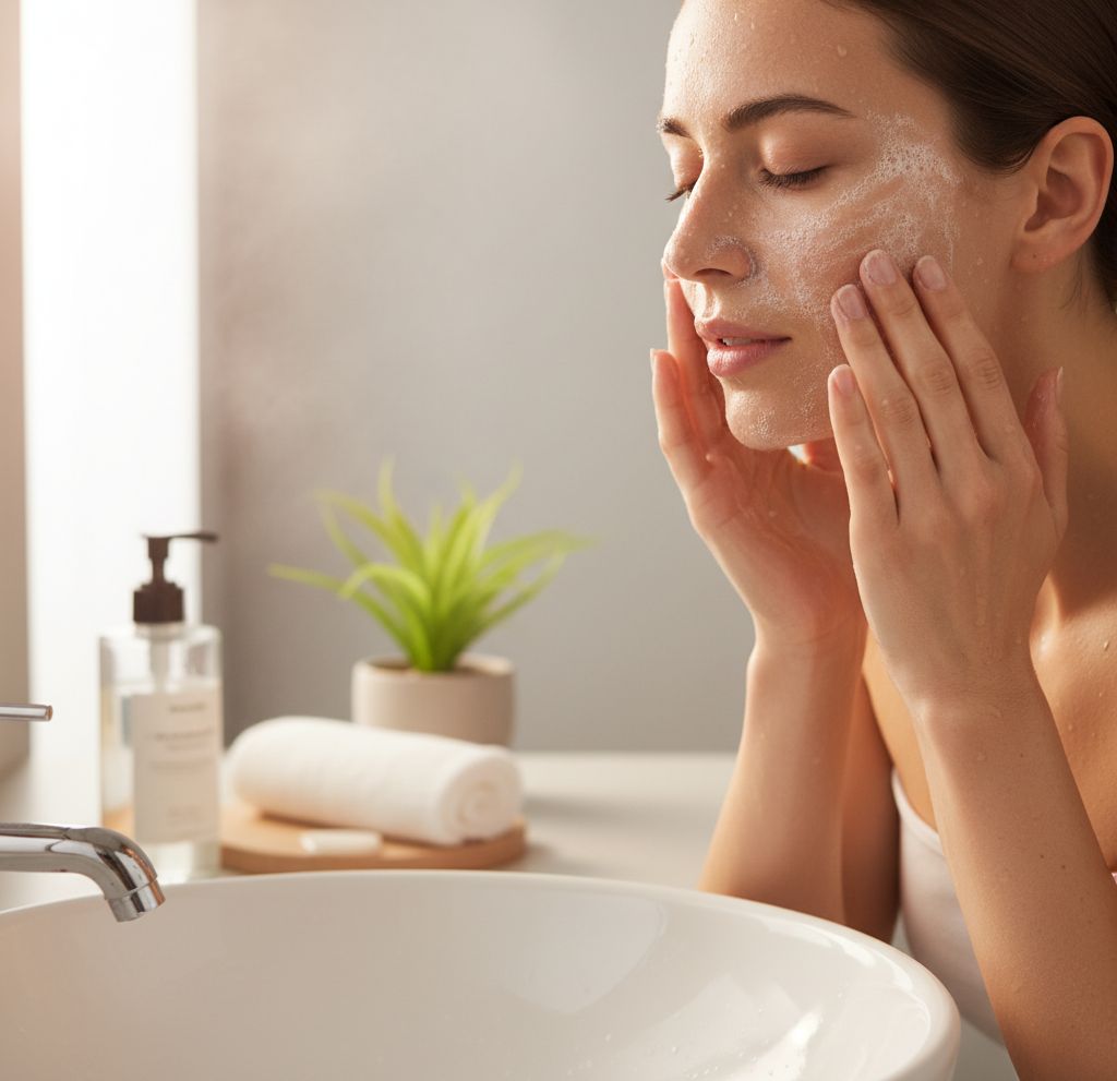 غسل الوجه بروية لمنع التقشر